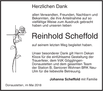 Traueranzeige von Reinhold Scheffold von SÜDWEST PRESSE Ausgabe Ulm/Neu-Ulm