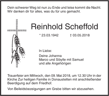 Traueranzeige von Reinhold Scheffold von SÜDWEST PRESSE Ausgabe Ulm/Neu-Ulm