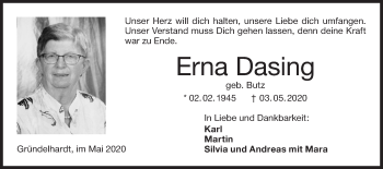 Traueranzeige von Erna Dasing von Hohenloher Tagblatt