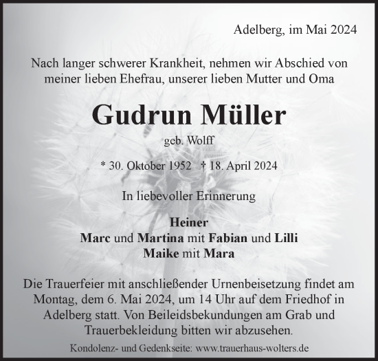 Traueranzeige von Gudrun Müller von NWZ Neue Württembergische Zeitung
